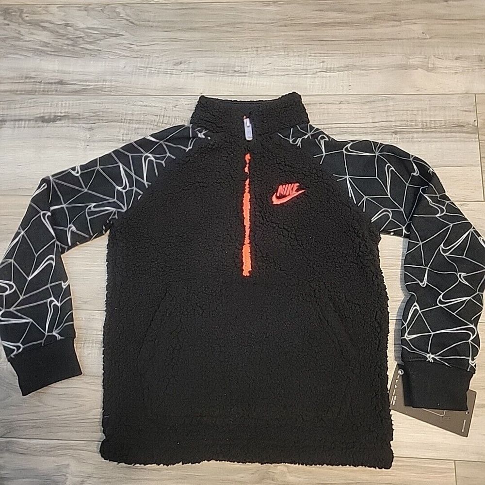 Nike Sportswear Pullover Jacket‎ Kids 5 Black Swoosh Logo Print  NEW